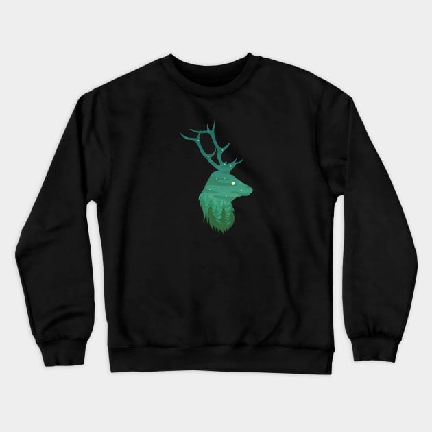 Green deer colorful landscape Crewneck Sweatshirt by klara_art